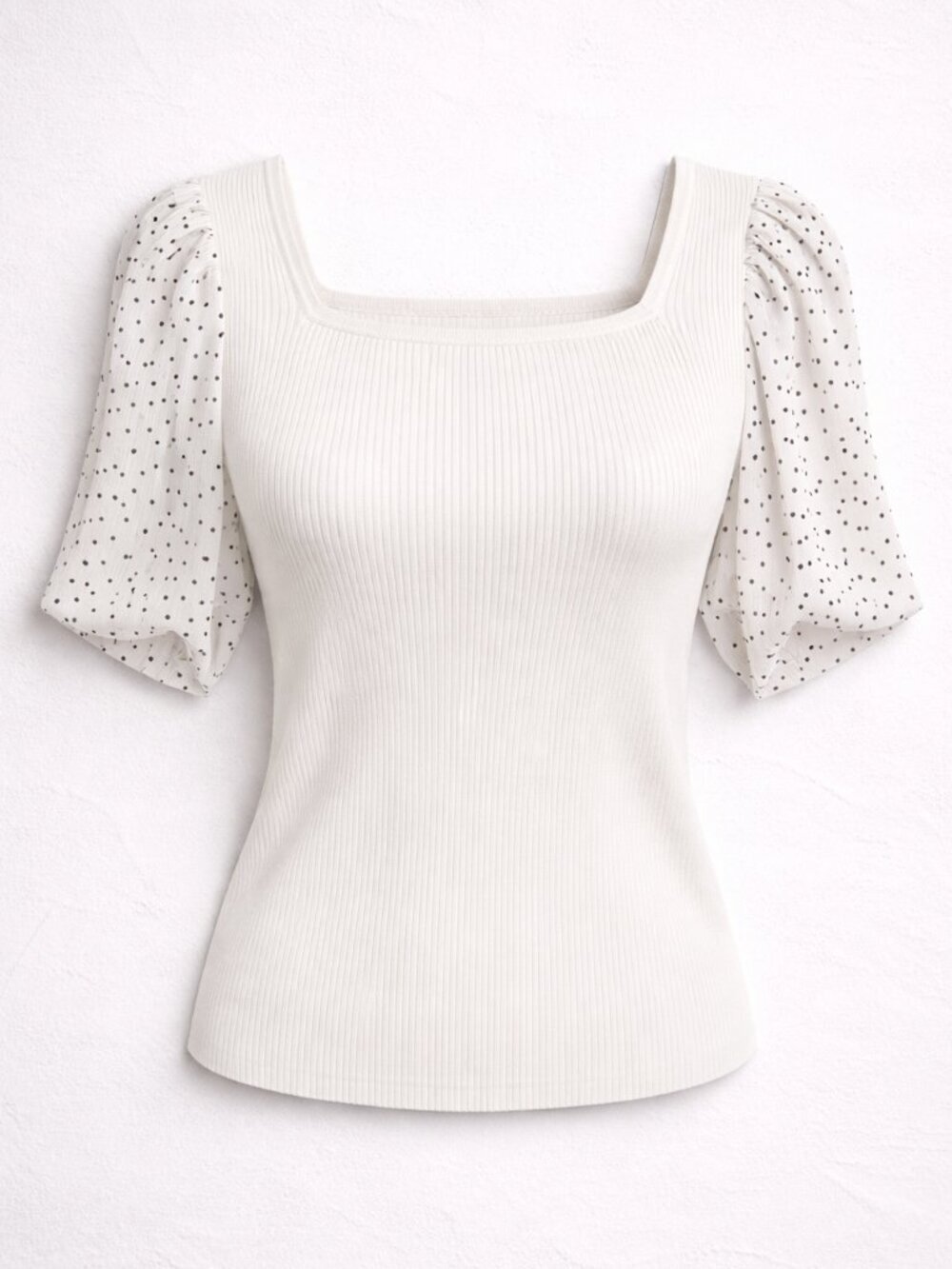 T Tahari Square Neck Elbow Length Puff Sleeve White Top Size Small Petite